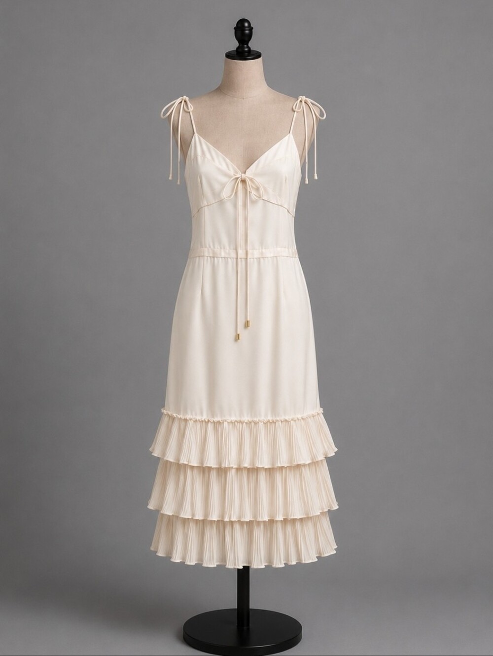 NWT Elle Zeitoune White Tie-Shoulder Pleated Ruffle Dress Sz L
